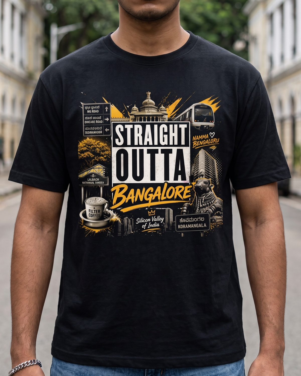 Straight Outta Bangalore Male Classic Crew T-Shirt